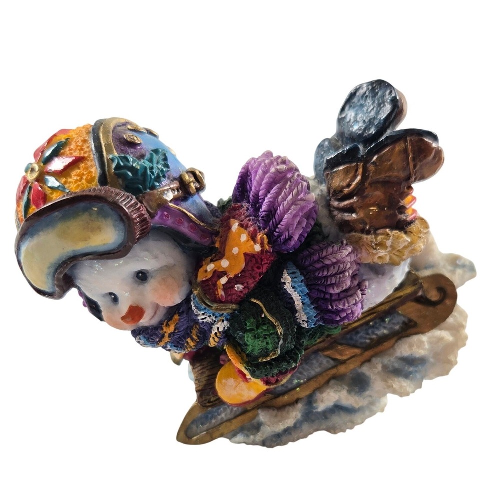 Vintage 1997 Enesco Snowman Skiing Figurine Christmas Winter Ski Decor